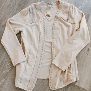 Vocal Gypsy Soul Cream Open Front Edgy Embellished Moto Cardigan Jacket NWT XL